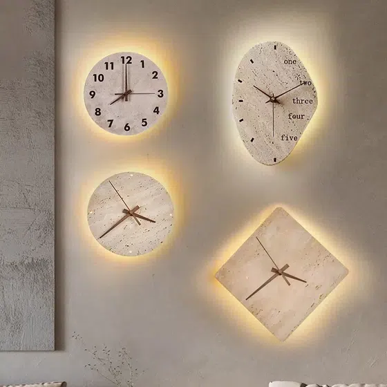 Clock Style LED Stone Wall Light in Hardware and Yellow Stone, product photograph
