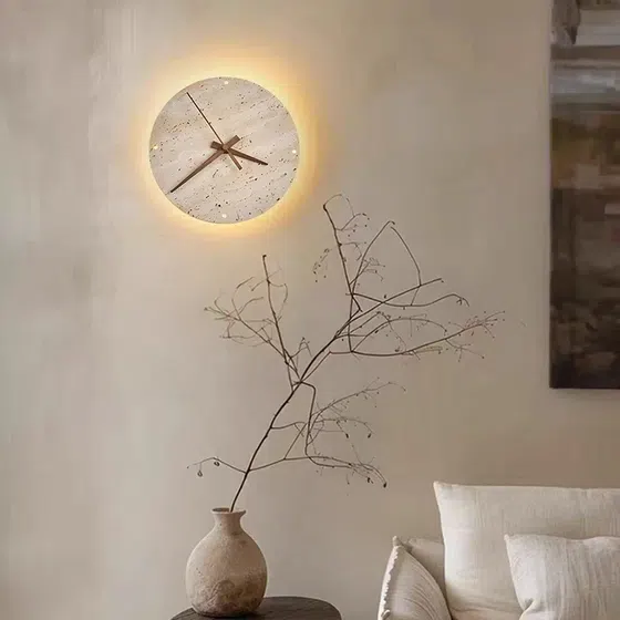 Clock Style LED Stone Wall Light in Hardware and Yellow Stone, detail view