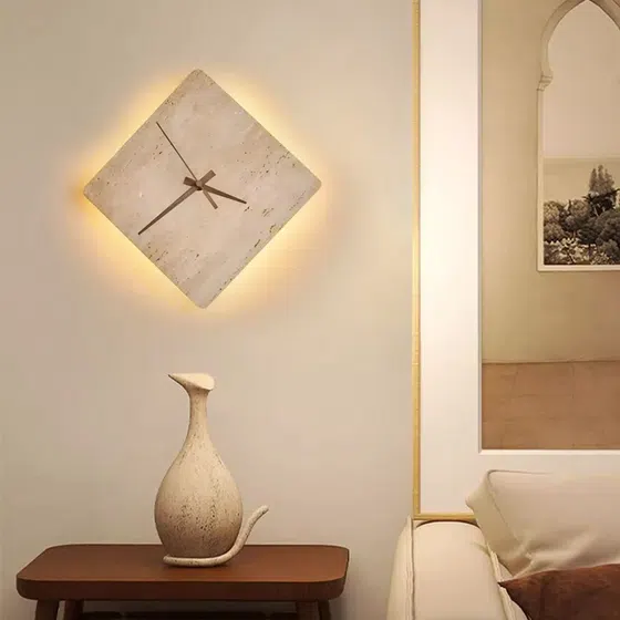 Clock Style LED Stone Wall Light in Hardware and Yellow Stone, scale view