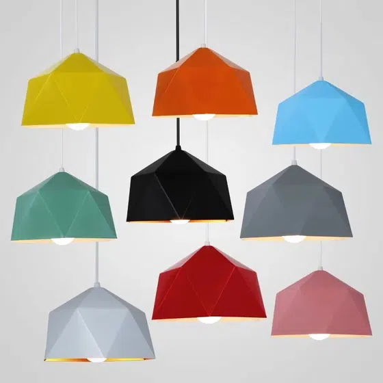Colorful Polygon Shade Pendant Lamp in Metal, detail view
