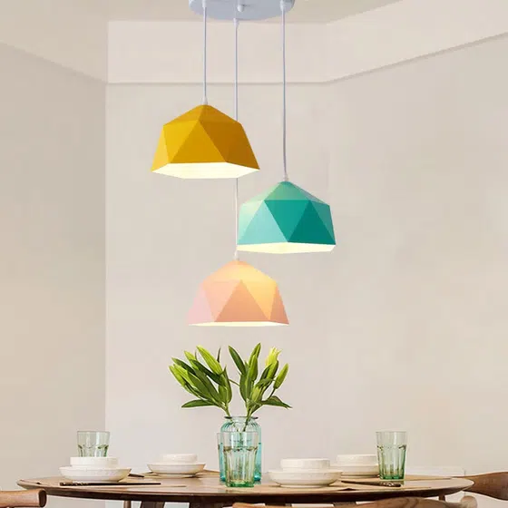 Colorful Polygon Shade Pendant Lamp in Metal, installed view