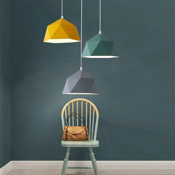Colorful Polygon Shade Pendant Lamp in Metal, scale view