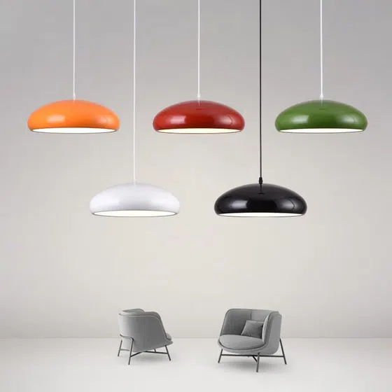 Simple Colorful Semicircle Pendant Light in Metal, product photograph