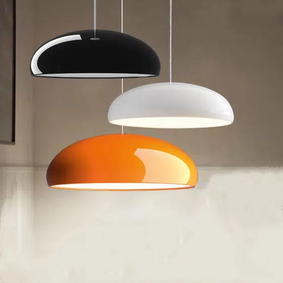 Simple Colorful Semicircle Pendant Light in Metal, detail view