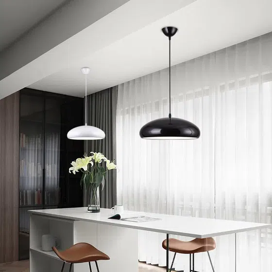 Simple Colorful Semicircle Pendant Light in Metal, installed view