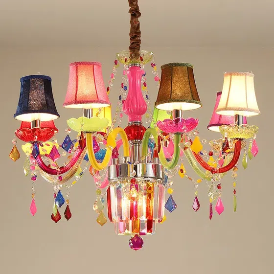 Colourful Crystal Glass Chandelier in Iron and Crystal and Glass and Fabric, detail view