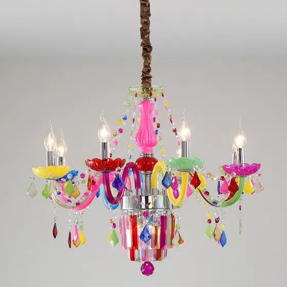 Colourful Crystal Glass Chandelier in Iron and Crystal and Glass and Fabric, installed view
