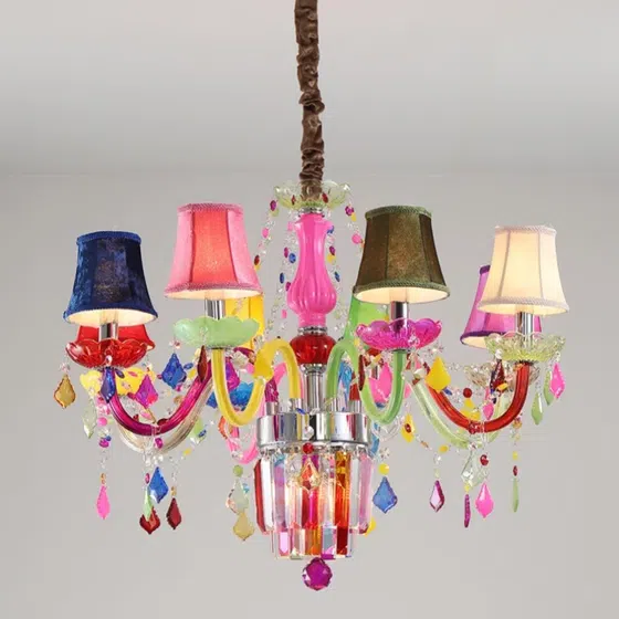 Colourful Crystal Glass Chandelier in Iron and Crystal and Glass and Fabric, scale view