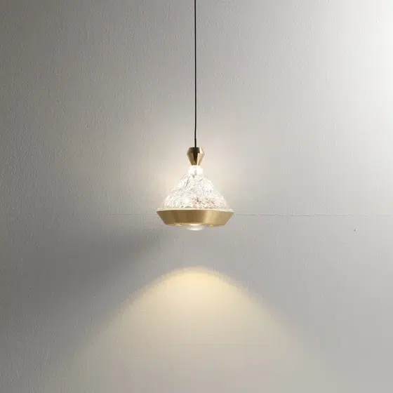 D12cm Conical Golden Black Pendant Lamp in Aluminum and Acrylic, product photograph