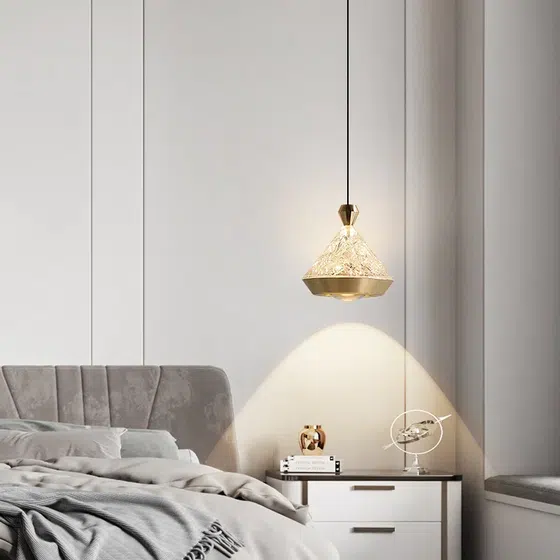 D12cm Conical Golden Black Pendant Lamp in Aluminum and Acrylic, installed view