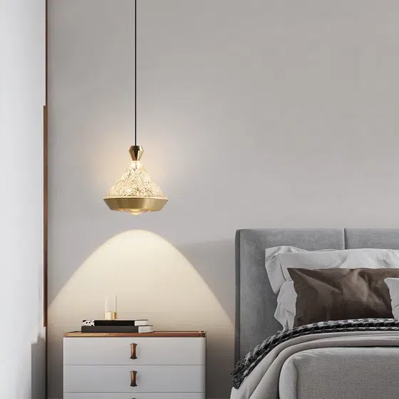 D12cm Conical Golden Black Pendant Lamp in Aluminum and Acrylic, scale view