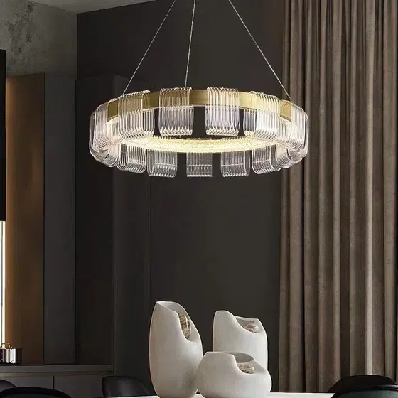 D100CM Copper Aluminum Ring Pendant Light in Aluminum, detail view