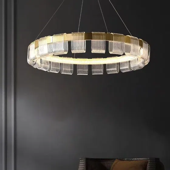 D100CM Copper Aluminum Ring Pendant Light in Aluminum, installed view
