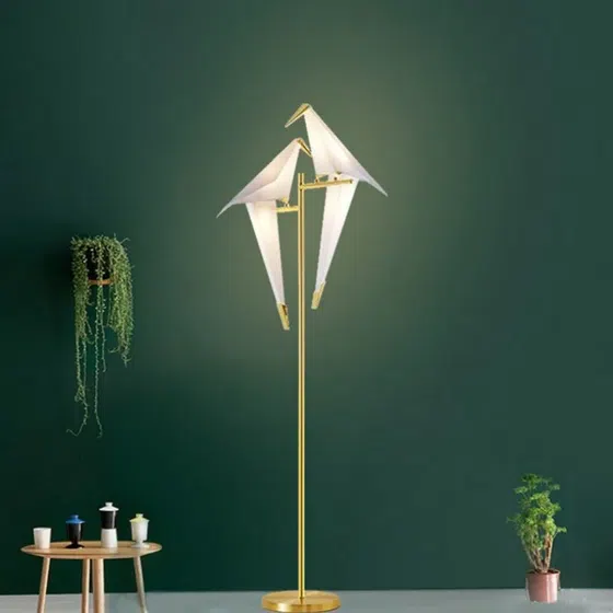 H165cm Black Copper Bird Acrylic Floor Lamp in Hardware and Acrylic, product photograph
