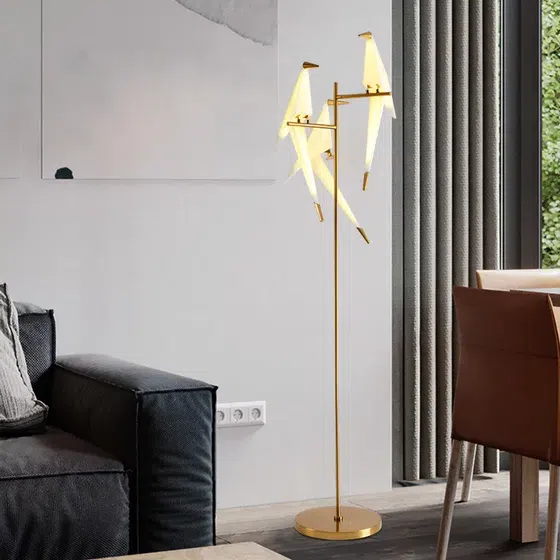 H165cm Black Copper Bird Acrylic Floor Lamp in Hardware and Acrylic, installed view