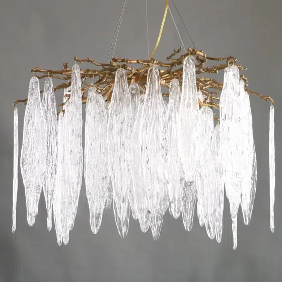 All Copper Branches Glass Leaf Chandelier in Copper and Glass, scale view