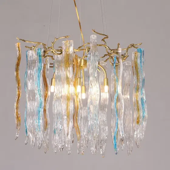 H55CM Copper Chandelier Glass Colorful in Copper and Glass, detail view