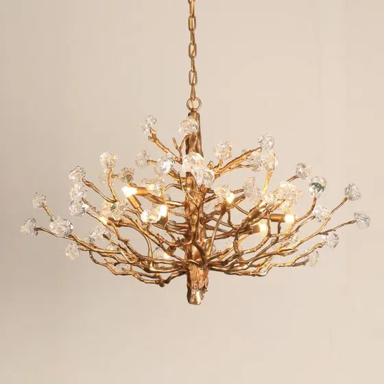 All-Copper Chandelier LED Glass Branch in Copper and Glass, detail view
