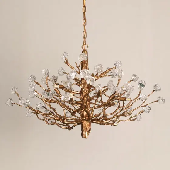 All-Copper Chandelier LED Glass Branch in Copper and Glass, installed view