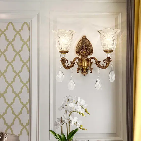 Copper Crystal LED Wall Lamp in Iron and Glass and Crystal, installed view