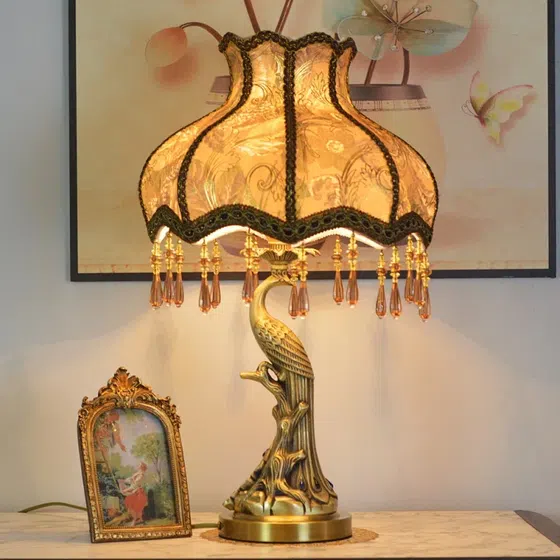 Luxury Romantic Copper Fabric Wedding Table Lamp in Copper and Fabric, product photograph