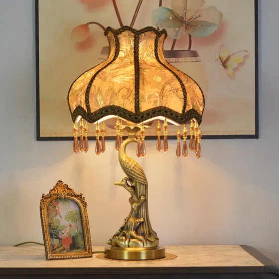 Luxury Romantic Copper Fabric Wedding Table Lamp in Copper and Fabric, detail view
