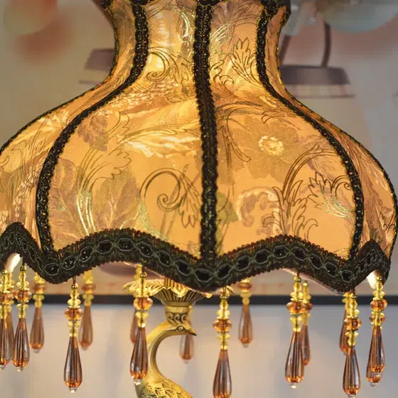 Luxury Romantic Copper Fabric Wedding Table Lamp in Copper and Fabric, installed view