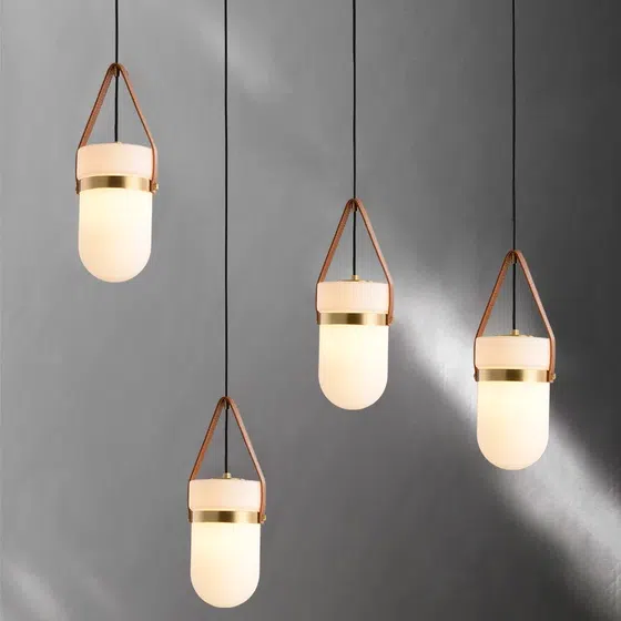 H35.5CM Copper Glass Leather Pendant Light in Copper and Glass and Leather, product photograph