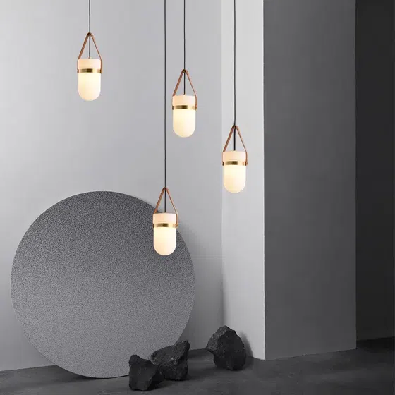 H35.5CM Copper Glass Leather Pendant Light in Copper and Glass and Leather, installed view