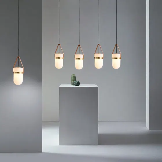 H35.5CM Copper Glass Leather Pendant Light in Copper and Glass and Leather, scale view