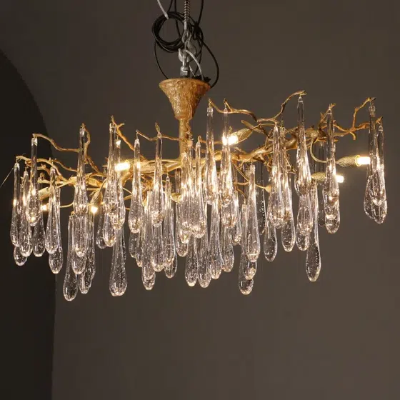 Art Copper Glass Water Drop Chandelier in Copper and Glass, detail view