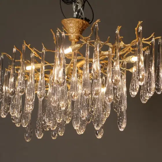 Art Copper Glass Water Drop Chandelier in Copper and Glass, installed view