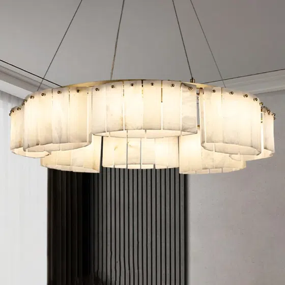 10-26 Heads Copper Marble Round Pendant Light in Copper and Marble, product photograph