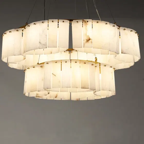 10-26 Heads Copper Marble Round Pendant Light in Copper and Marble, detail view