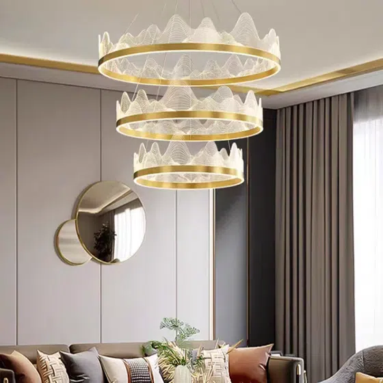 Copper Round Acrylic Pendant Lamp in Aluminum Plating and Acrylic, product photograph
