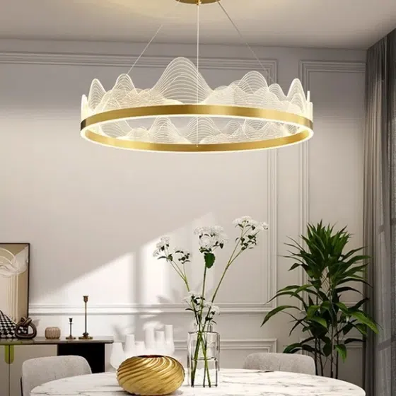 Copper Round Acrylic Pendant Lamp in Aluminum Plating and Acrylic, detail view