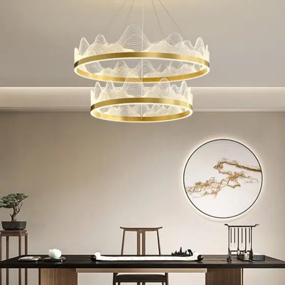 Copper Round Acrylic Pendant Lamp in Aluminum Plating and Acrylic, installed view