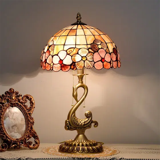 Copper Shell Luxury High-End Pastoral Table Lamp in Copper and Shell, installed view