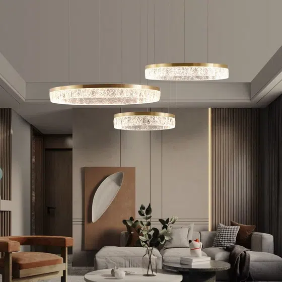 Copper Acrylic Circular Pendant Lamp in Aluminum Plating and Acrylic, detail view
