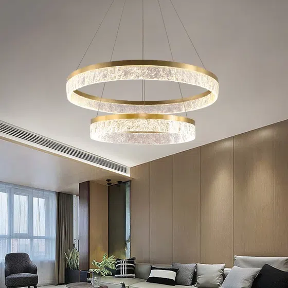 Copper Acrylic Circular Pendant Lamp in Aluminum Plating and Acrylic, installed view