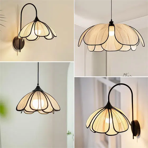 Creamy Petals Iron Fabric LED Wall Lamp in Iron and Fabric, detail view
