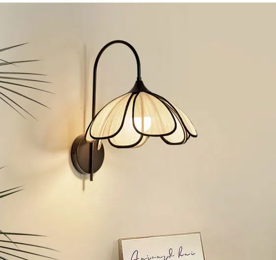 Creamy Petals Iron Fabric LED Wall Lamp in Iron and Fabric, installed view