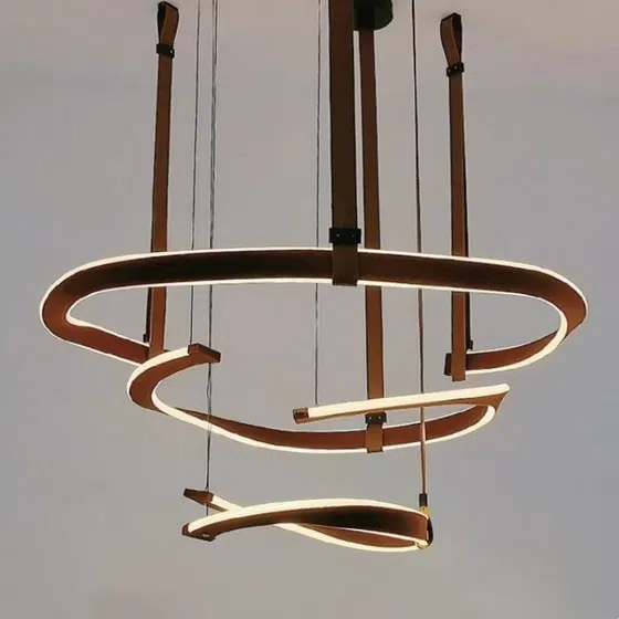 Nordic Creative Art Leather Pendant Lamp in Iron and Leather, product photograph
