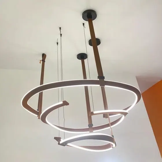 Nordic Creative Art Leather Pendant Lamp in Iron and Leather, detail view