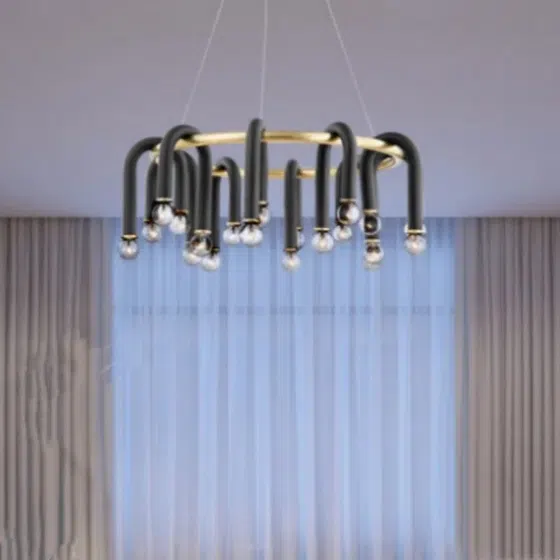Modern Creativity U-Shaped Pendant Light in Iron, detail view