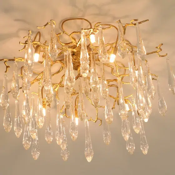 Crystal Brass Frame Chandelier Lamp in Copper and Crystal, product photograph