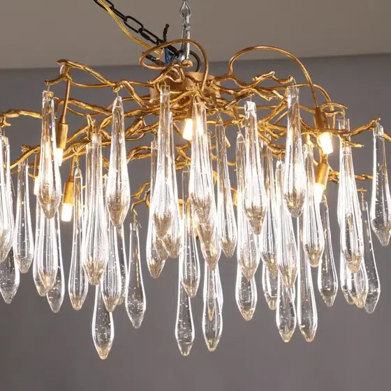Crystal Brass Frame Chandelier Lamp in Copper and Crystal, scale view