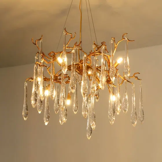 Crystal LED Chandelier Copper Light in Copper and Crystal, installed view