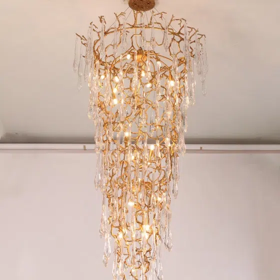 H180CM Crystal Tree Branch Chandelier in Copper and Crystal, installed view