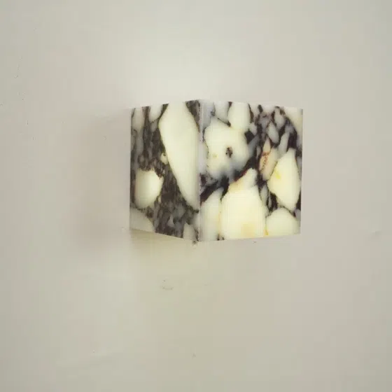 Cube Edge 12cm Natural Marble Wall Light in Hardware and Bulgari Stone, product photograph